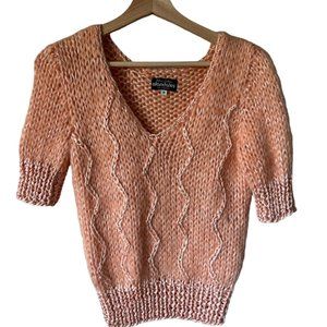Vtg Glenn Laiken Alandales Y2K Peach Mohair Cropped Textural V Neck Sweater